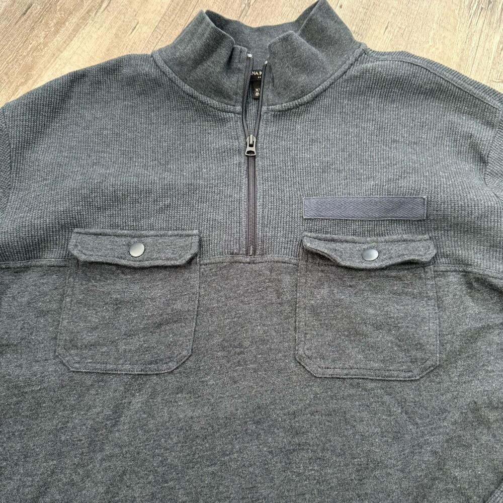 Banana Republic 1/4 Zip Thermal Sweater Mens XXL Dark Gray Waffle Knit Pullover